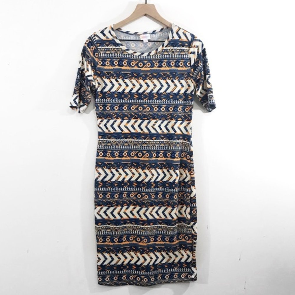 Julia Short Sleeve Fitted With Stretch Bodycon Dress Arrow Patterns Fall Colors